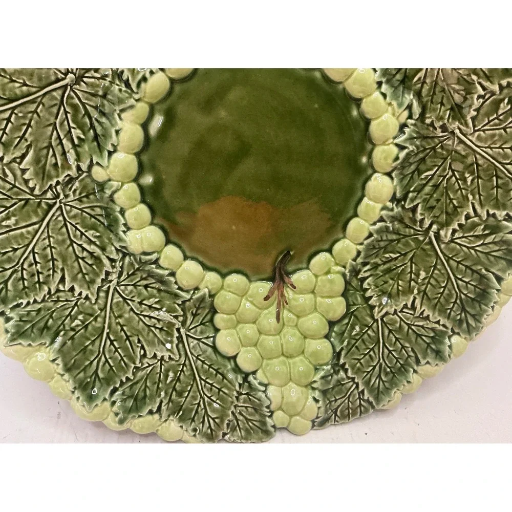 Jay Willfred Portugal Grape Leaf Platter Majolica Serving Tray Green 12